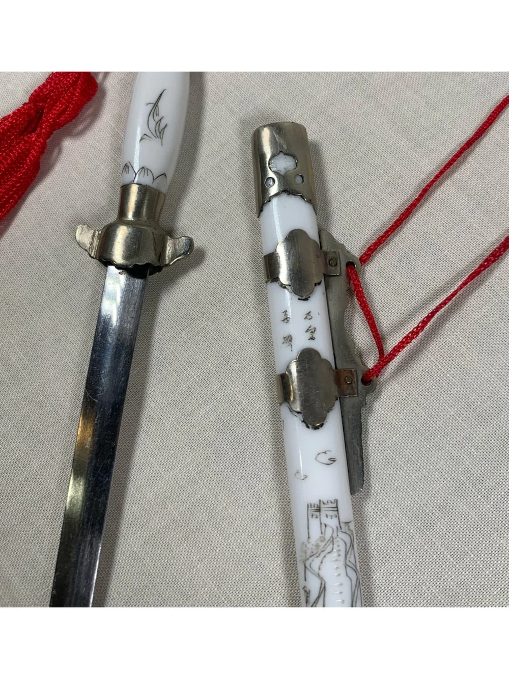 Vintage Chinese Sword Letter Opener Sheath Tassels